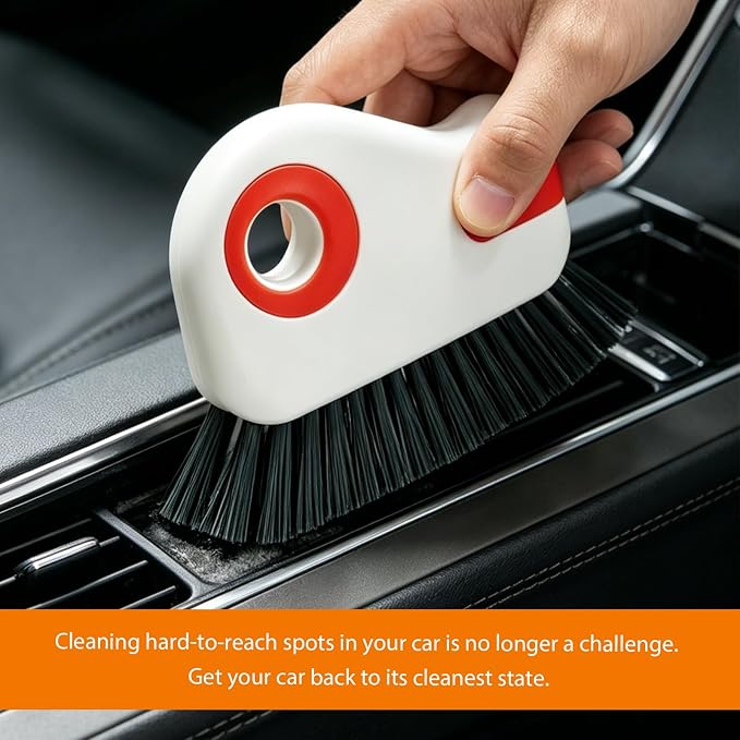 2 in 1 Groove Cleaning Brush, Multifunctional Window Track Cleaner with Hidden Scraper, Hard Bristle Grip Brush Sliding Door Cleaning Tool for Vehicle Home Office (Orange)