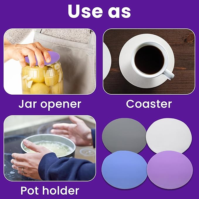 Gadgetime USA Jar Opener Gripper Pads (Pack of 4) - Round Non Slip Grippers for Jars, Lids & Bottles - Multipurpose Silicone Jar Lid Openers for Opening Jars for Weak Arthritic Hands & Seniors,