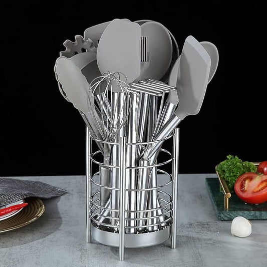 Berglander 38-Piece Non-Stick Silicone Cooking Utensils Set, Kitchen Tools Set, Stainless Steel Utensil Holder, Dishwasher Safe