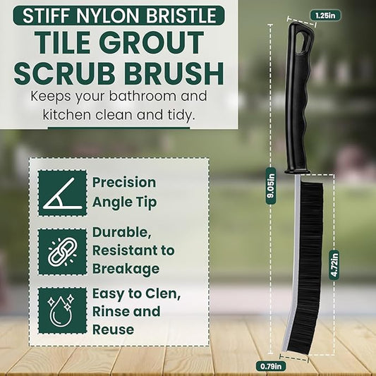 Crevice Cleaning Brush Set – 3Pcs Hard Bristle Cleaning Tools (2 Black & 1 White) for Grout, Tile Floors, Gaps & Narrow Spaces – Small Grout Scrub Brush for Bathroom, Shower, Window Tracks, Kitchen