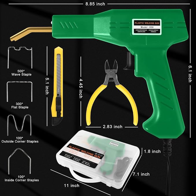 ATOLS Upgraded Plastic Welder, 1000PCS Staples, Pure Copper Transformer, Rapid Heating, Plastic Welding Kit, Hot Stapler Kit, Plastic Welder Gun Kit, Car Bumper Repair Kit, Plastic Repair Kit(Green)
