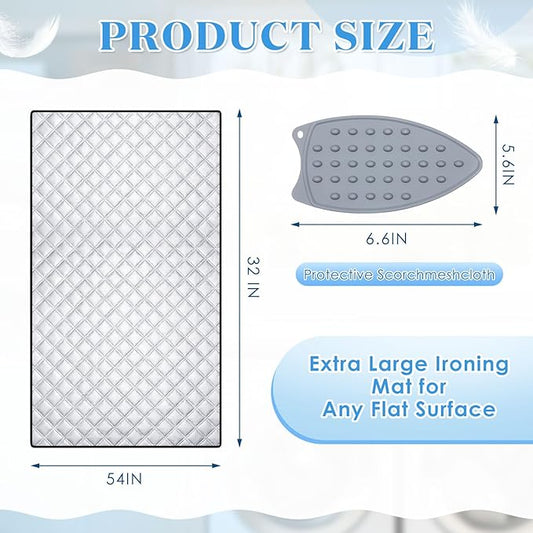 Tigeen Ironing Mat, Extra Large 54 x 32 Inch Ironing Blanket with Aluminum Foil Film & Insulating Cotton, Thick Heat Resistant Portable Pressing Pad for Tabletop, Countertop, Washer & Dryer