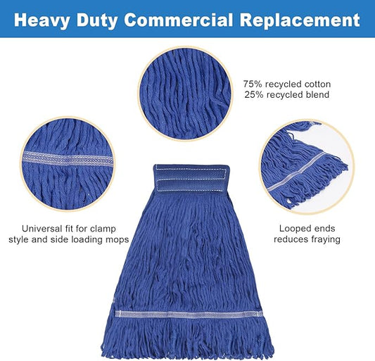 3 Pack 3 Pack Heavy Mop Replace Head,Commerical Replacement Mop Heads Suitable for Heavy Commercial Industrial Residential Areas -Blue Cotton Looped Replace Mop Head (Deep Blue)