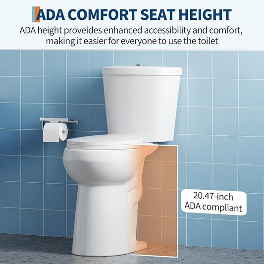 ADA Height 21" Round Dual Flush Two-Piece Toilet Set – Upgraded Power Flush, Top Dual Button, Includes Slow-Close PP Seat & Full Tank Assembly