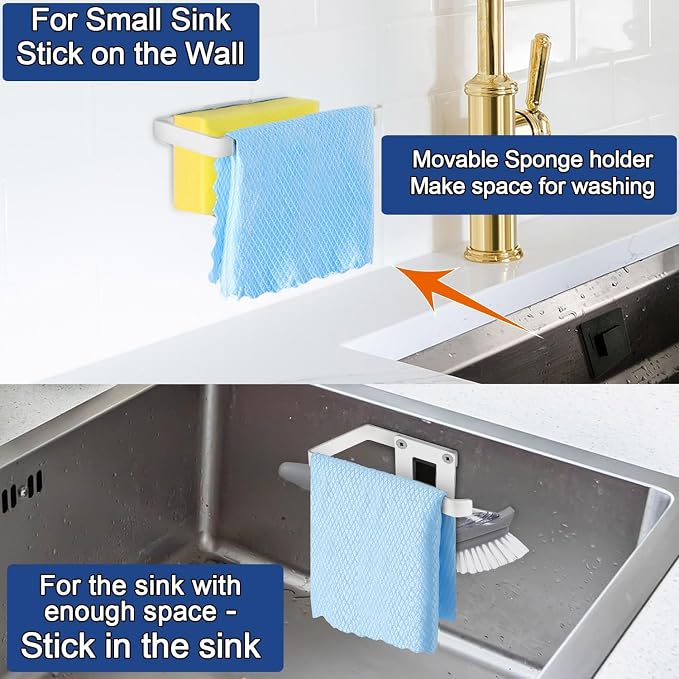 GAViA Sponge Holder for Kitchen Sink with Adhesive Hook, in-Sink Sponge Holder, Wall Hanging Sink Caddy Organizer Rack - Sponge, Dish Cloth, Brush - 304 Stainless Steel