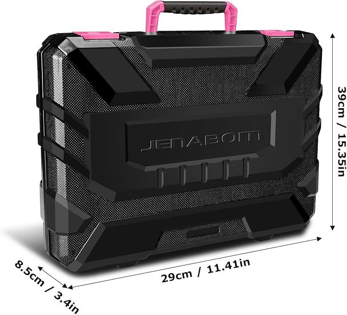 JENABOM 127-Piece Home Tool Set with 8V Pink Cordless Drill | With Portable Toolbox, Hand Tools for Home Repair, DIY Projects & Daily Use, Gift for Women & Men