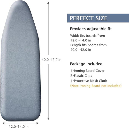 SheeChung 14"x42" Over The Door Ironing Board Cover,Thick Iron Covers with Fastener Straps & Pull Bungee Cord,Durable Scorch & Stain Resistant Padded Door Ironing Board Cover