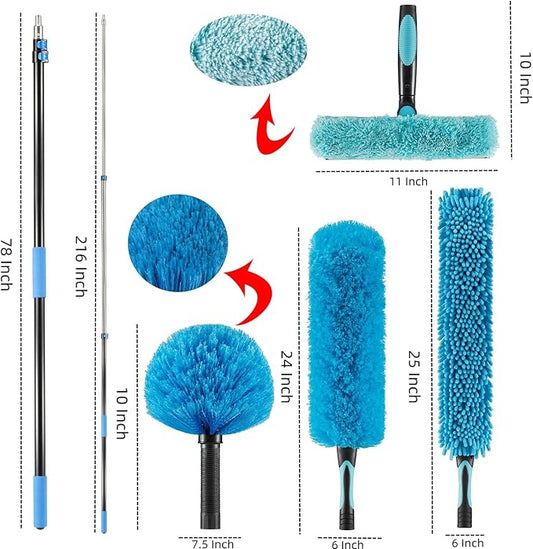 25 Foot High Ceiling Fan, Cobweb Duster with 6-18ft Extension Pole | Extendable, Reusable Feather, Window Cleaning Squeegee Kit