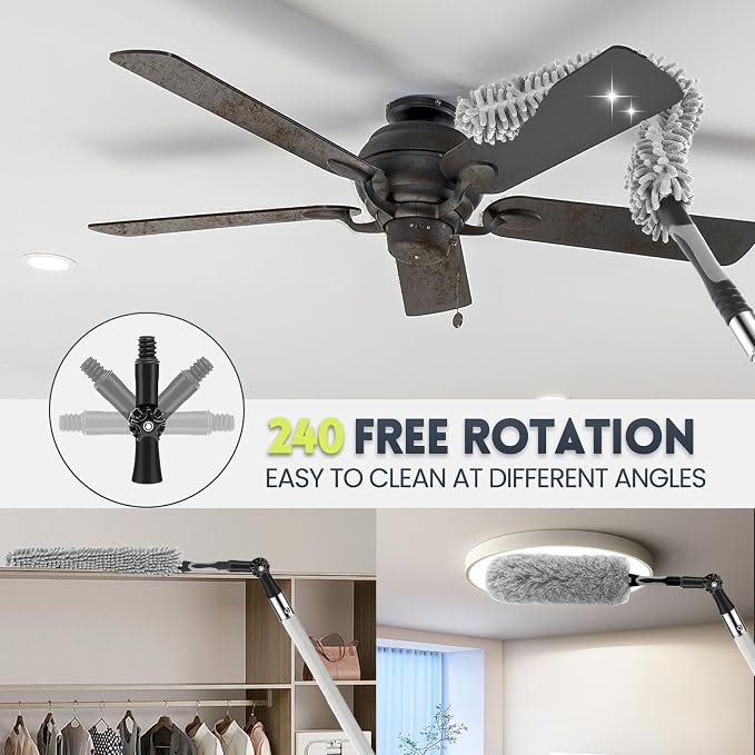 【Upgrade Anti Rotation 】 36ft High Reach Duster Kit,5-36ft Lightweight Aluminum Alloy Extension Rod,7-Piece Set,210° Steering Head Clean Various Angle,for Cleaning Ceiling,High Wall