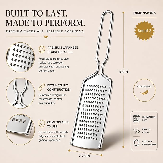 HIC Kitchen Handy Grater Zester, Japanese 420J2 Stainless Steel, Set of 2