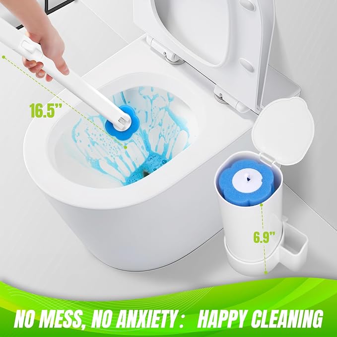 Disposable Toilet Brush, Extended Handle with 12 Cleaner Refills Toilet Brush for Toilet Bowl Cleaners, Bathroom Cleaning