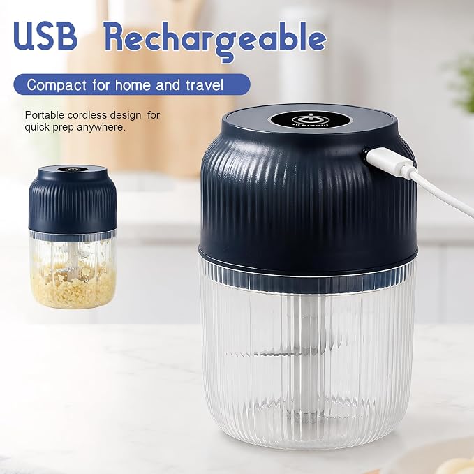 Electric Garlic Chopper, 2026 New Mini Food Processor & Food Chopper for Kitchen, Portable Cordless Garlic Mincer with 6 Stainless Steel Blades, Small Vegetable Chopper for Onion Salad (400ML Blue)
