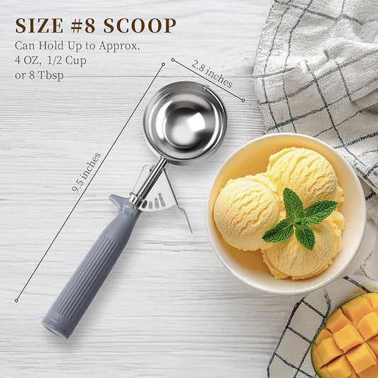 HOMURE H 4 OZ Scoop, Ice Cream Scoop with Trigger, #8 Disher, Muffin Scoop, Large Cookie Scoops for Baking, Grey Handle, With Trigger for Portion Control