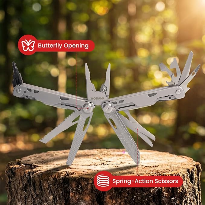 29-in-1 Multitool Pliers, Full-size, EDC Knife, Stainless Steel | Scissors, Damascus Pocket Knife, Nylon Sheath, Screwdriver Sleeve, Survival, Camping, Hiking, Repair, Practical Gift for Men
