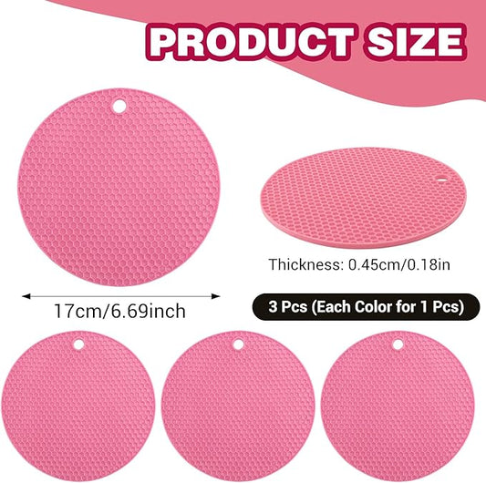 3Pcs Rubber Jar Opener,Round Large Jar Opener Gripper Pad Multipurpose Openers for Seniors Kitchen Non-Slip Coasters for Weak Hands,6.7x6.7Inch - Pink