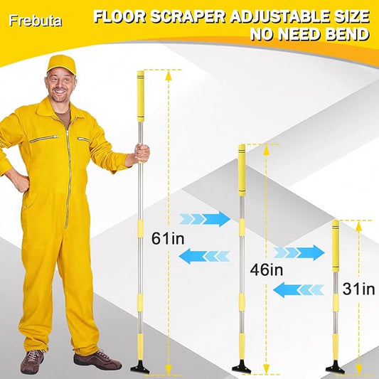 Floor Scraper Heavy Duty Long Handle,61in 4"Razor Blade Floor Scraper Adjustable with 10PCS Extra Metal Blades Paint Scraper for Cleaning Stickers Gum Glass Wall Tile Linoleum Stove Top
