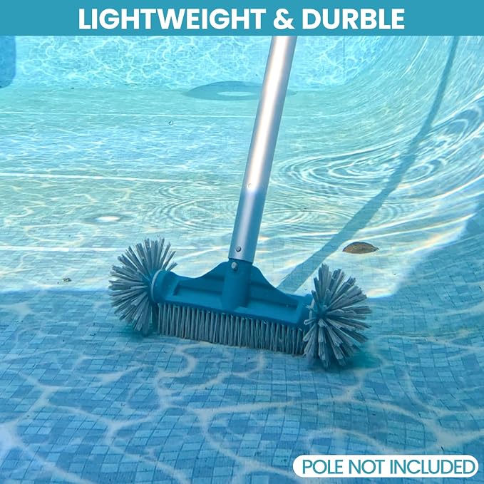 POOLWHALE 12.5” Pool Brush Head with Round Ends, Plastic Pool Brushes for Cleaning Above Ground Pool Walls, Stairs & Corners, Safe for Vinyl Liner(No Pole)