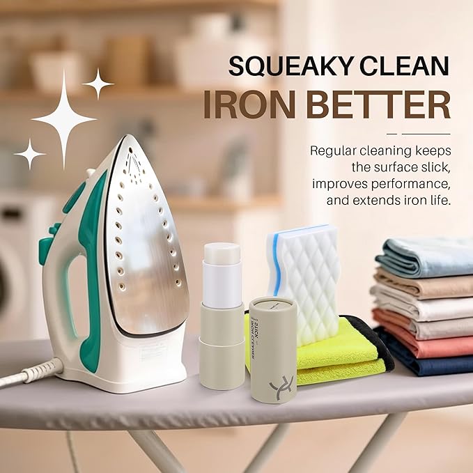 Iron Cleaner Kit for Steam Irons with Cleaning Cloth & Sponge Eraser, Non-Toxic Sole Plate Cleaner Removes Fabric Residue, Glue, Limescale, Starch & Burn Marks to Improve Glide