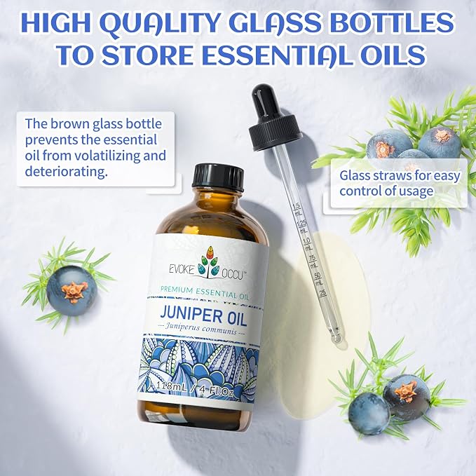 EVOKE OCCU Juniper Berry Essential Oil for Aromatherapy, Diffuser & Skin | Serene Aromatic Ambiance, Gentle Body Massage Blends, Multi-Purpose DIY Blends & Full Space Air Freshening -118ml /4 fl oz