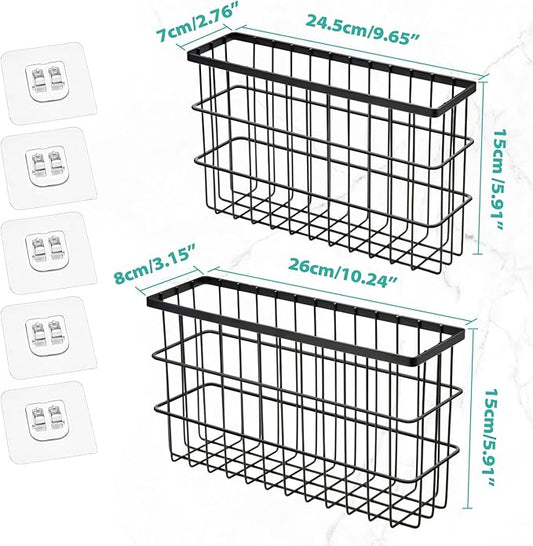 Sinnsally 2 Pack Cabinet Door Organizer,Self Adhesive Lid Organizers Inside Cabinet Storage Boxes,Hanging Storage Basket Organizer Wall Mounted Pantry Caddy Cup Holder for Kitchen,Fridge,Bathroom