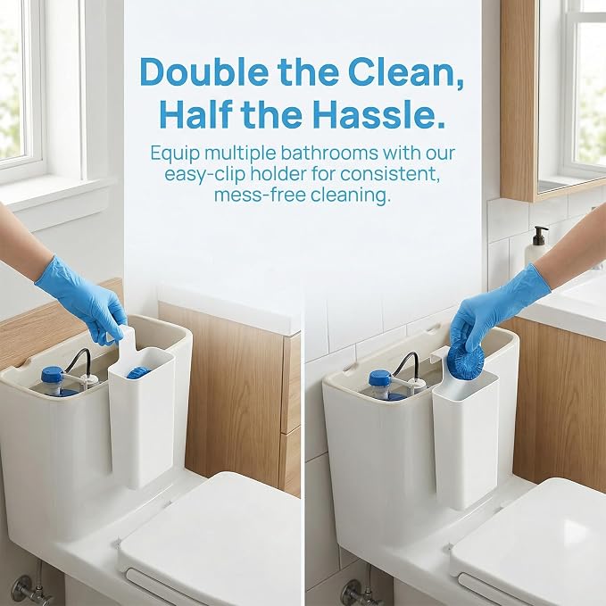 2-Piece Toilet Tablet Holder with Cleaning Gloves, Toilet Tank Caddy for Cleaning Discs, Heavy Duty PP & ABS Cleaner Bracket, Bathroom Organization Set