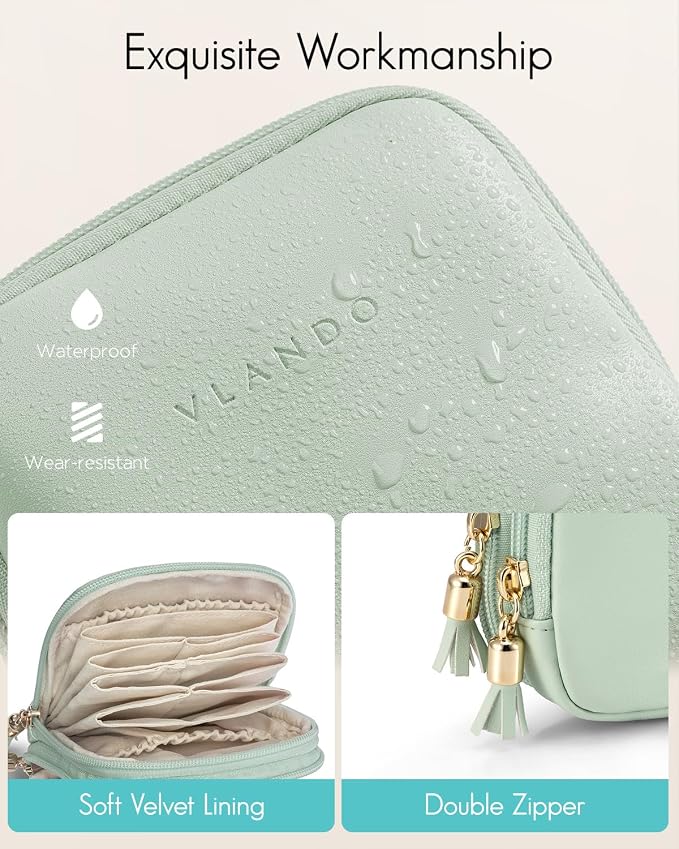 VLANDO 2-Layer Jewelry Travel Case for Necklaces,Rings,Earrings | Portable Organizer with Zip Closure Keeps Small Jewelry Separated for Vacations, Carry-On Purse, Weekend Trips, Green Grape