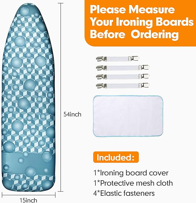 Ironing Board Cover and Pad, 15x54 Standard Size Thick Iron Padding, Scorch & Stain Resistant Ironing board cover, Heavy Duty Iron Board Padded with Adjustable Fasteners Elastic Edge, Berry Blue