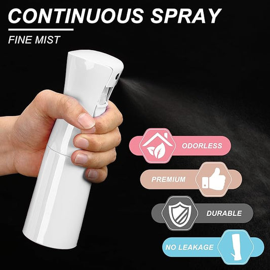 (White Hair Mister Spray Bottle,Spray Water Bottle Fine Mist Refillable Plants(6.8OZ /200ML) Barber,Showering Pets, Plants, travel, Ironing and Cleaning (Continuous Spray)