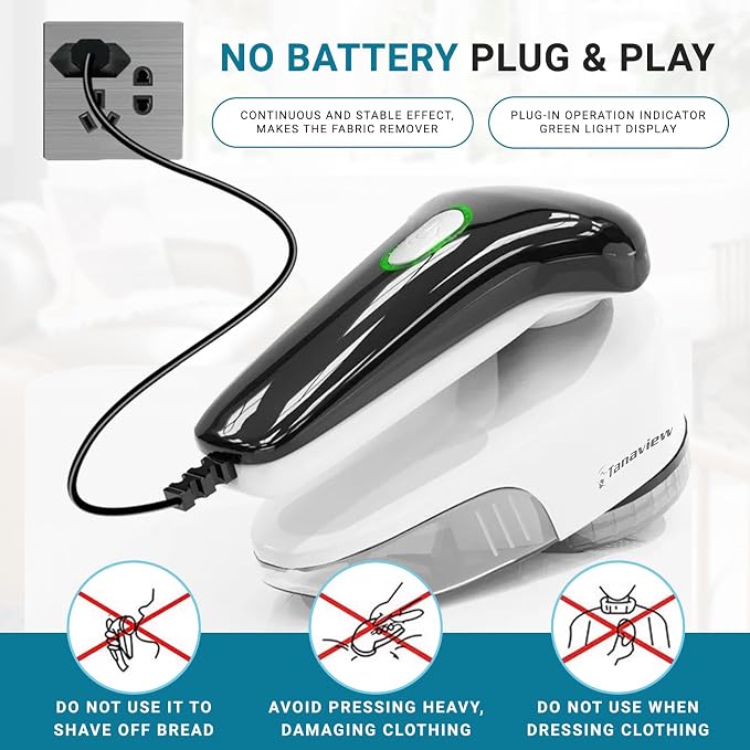 Power Corded Electric Fabric Shaver | No Battery, Pilling & Fuzz Remover for Clothes, Furniture, Couch, Sweaters, 6 Leaf Blades, Portable Defuzzer, Depiller
