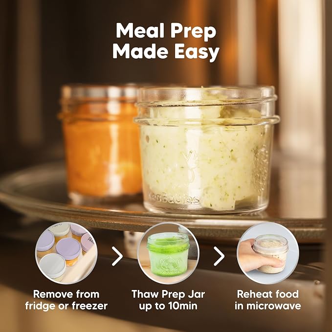 KeaBabies 12pk 4oz Glass Baby Food Containers with Lids, Leak-Proof (Lilac) | Microwavable Small Glass Jars, Baby Purees, Toddler Snack Storage Containers, BPA-Free, Dishwasher-safe, Freezer Safe