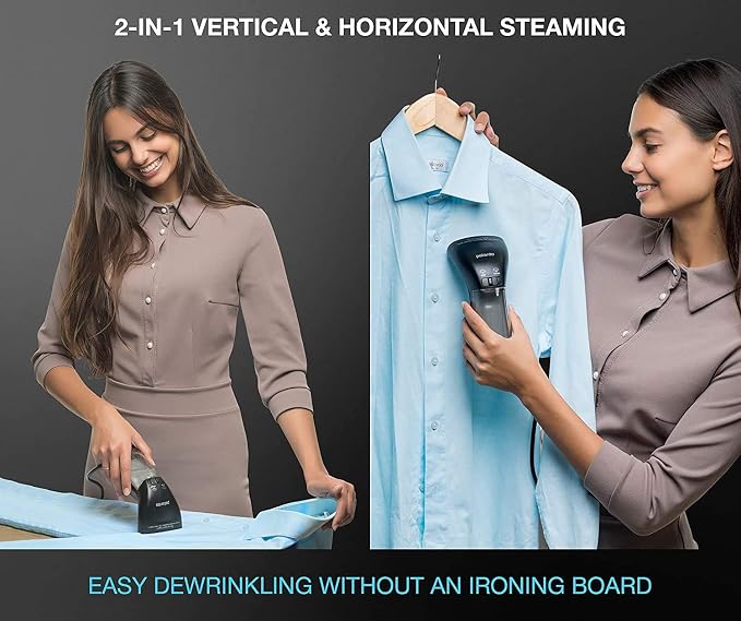 Polardo Travel Garment Steamer - Compact Portable Handheld Clothes Steamer with 360° Anti-Spill Technology, Professional Wrinkle Remover for Travel & Home, Black
