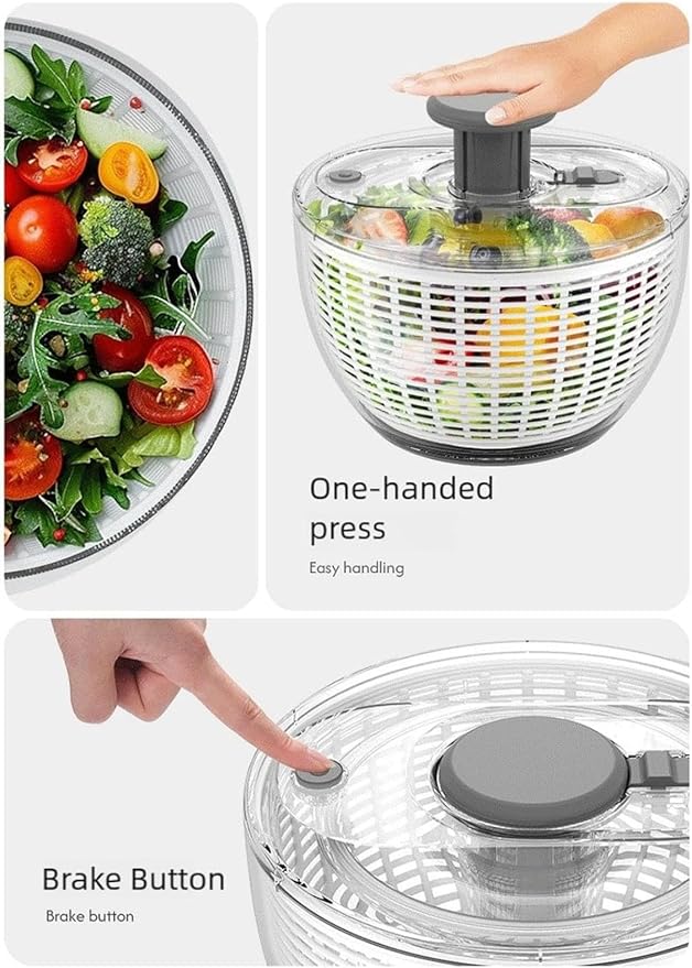 Glass Salad Spinner, Vegetable Cleaner, Fruit Washing Bowl with Strainer, One-Touch Brake, Fruit and Veggie Wash, Dishwasher Safe,Large Capacity Quick Salad Spinner,One-Touch Brake (M:3.6L/3.27Qt)