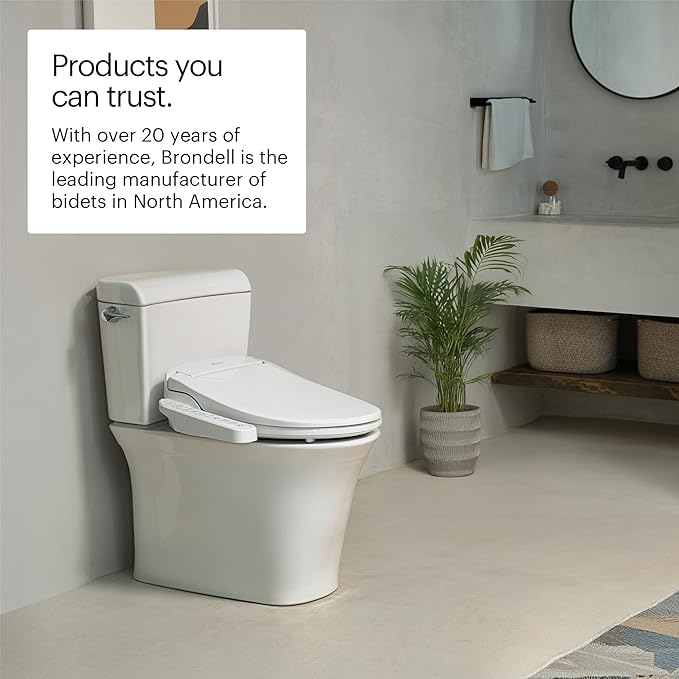 Brondell SE400-RW Swash SE400 Electric Bidet Toilet Seat With Heated Seat, Oscillating Stainless Steel Nozzle, Warm Air Dryer, Night Light, Gentle Close Lid, White Side Arm Control, Round