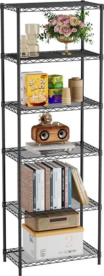 Golpart 6Tier Adjustable Storage Shelves Metal Wire Shelving Standing Shelf | Utility Heavy Duty Unit Rack Closet Organize for Home Kitchen Laundry Room Organization Pantry 12"Dx22"Wx69"H Black