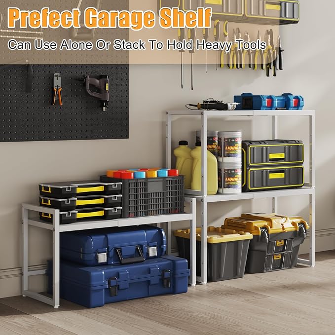 150 LBS Expandable Heavy Duty Storage Shelves,Metal Shelving Unit For Kitchen Garage Warehouse Cabinet Pantry , Adjustable Storage Rack Shelf Organizer For Pots Pans Microwave Small Appliance White