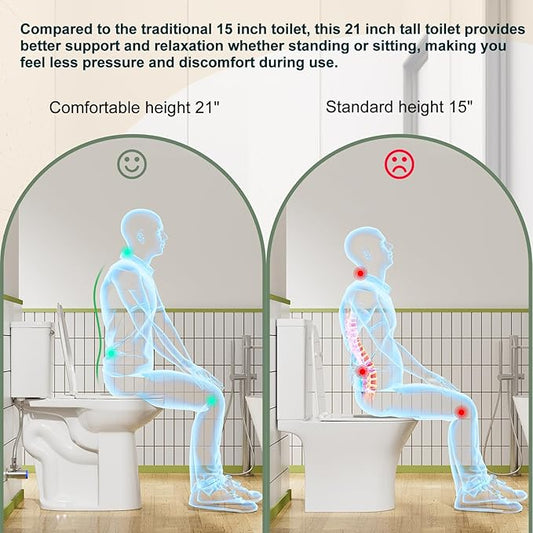 Simple Project 21" Elongated Extra Tall Toilets, Standard 12" Rough in Bathroom Toilet & Powerful Single Flush 1.28gpf High Toilet With Comfortable Soft Closing Seat, Ideal for Seniors, Handicap, Tall
