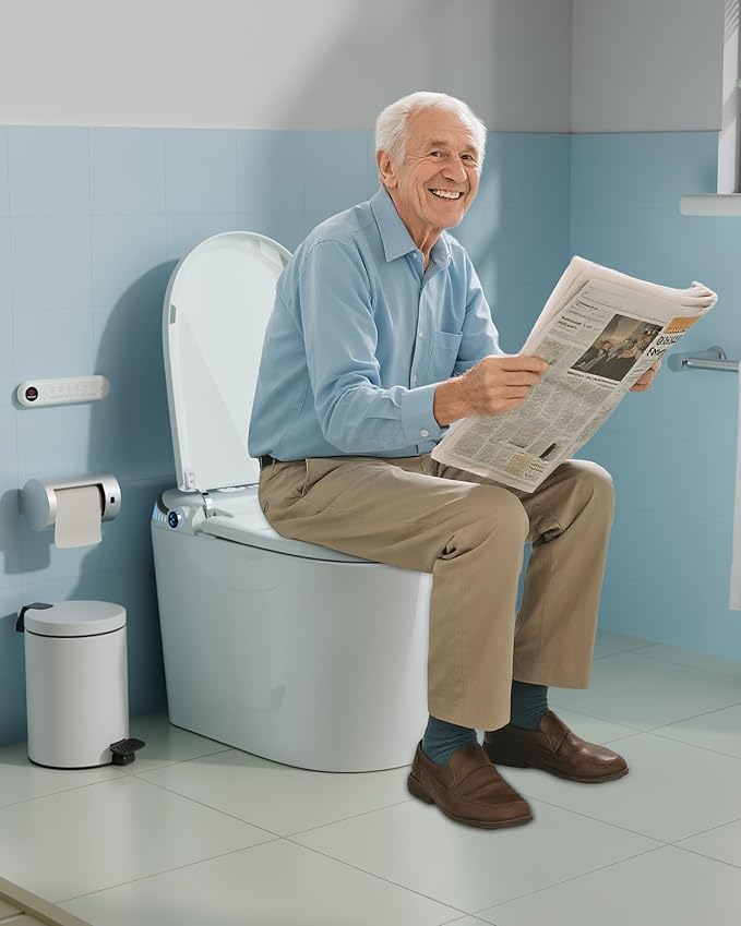 Sanyipace Smart Toilet with Built-In Tank, Heated Seat, Self-Cleaning Nozzle for Feminine Hygiene, ADA Comfort Height Elongated One Piece Toilet with Bidet, LED Fahrenheit Display, Soft Close Lid