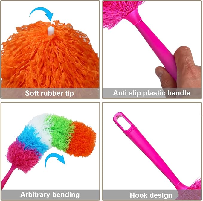 20-Inch Microfiber Hand Duster, Car Interior Detailing Duster, Rainbow Feather Duster for Car, Home, Office Cleaning