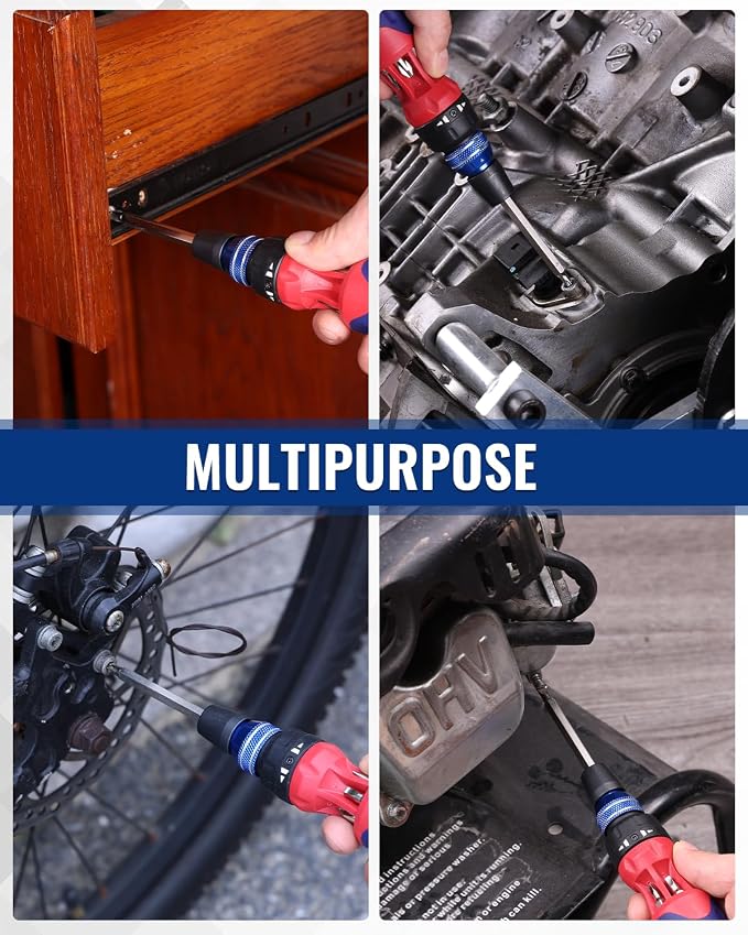 WORKPRO 12-in-1 Ratcheting Multi-Bit Screwdriver Set | Quick-load Mechanism Screwdriver with Double End Bits in Handle