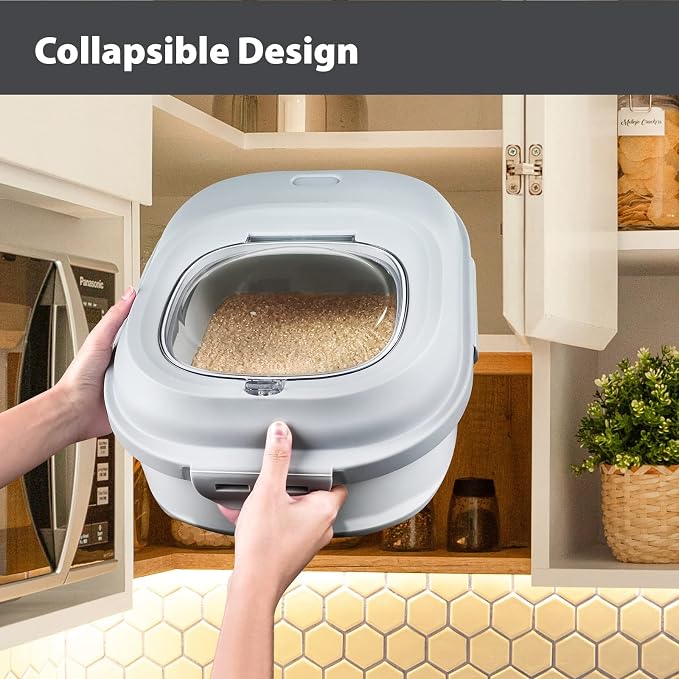 Viretec Cereal Rice Storage Containers, 20 to 50Lbs Collapsible Dry Food Dispenser Bins with Airtight Flip Lid Rolling Wheel, Kitchen Pantry to Store Sugar Flour, Dog Pet Cat Food Holder Container