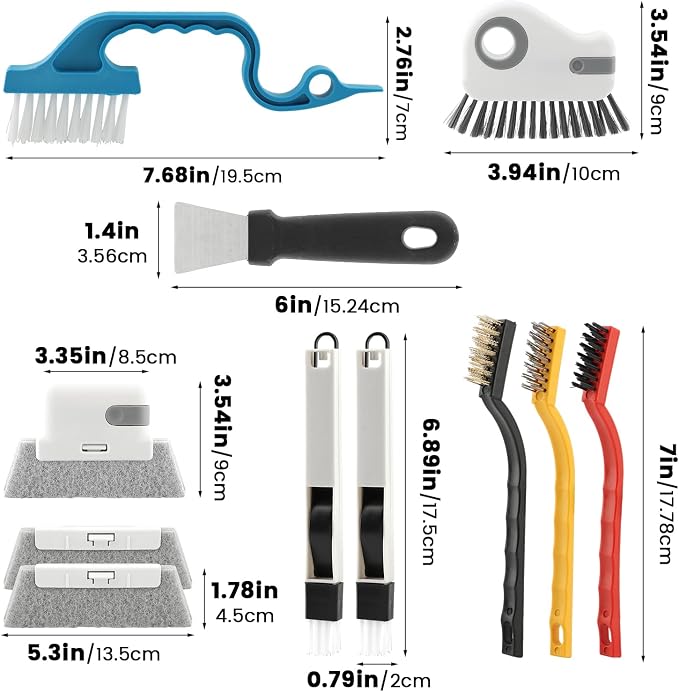 13 Pcs Window Track Cleaning Tools Set, Multifunctional Window Groove Cleaning Brush Kit, Hard Bristle for Sliding Door, Sill, Tile Lines, Shutter, Corner, Grout, Sink