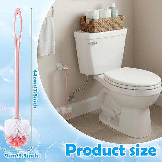 12 Pcs Extra Long Handled Toilet Brush for Bathroom 17.3 Inch Pink Toilet Brush Bulk with Hook Hole Household Cleaning Supplies Space Saving for Storage, Deep Cleaning, Nylon Bristles