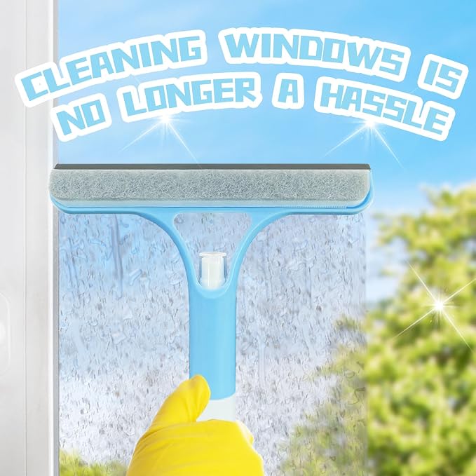 3 in 1 Window Cleaning Scraper,All-Purpose Spray Window Squeegee Cleaner Tool,for Glass Doors for Windows Glass, Mirrors Scraper, Brush (White)