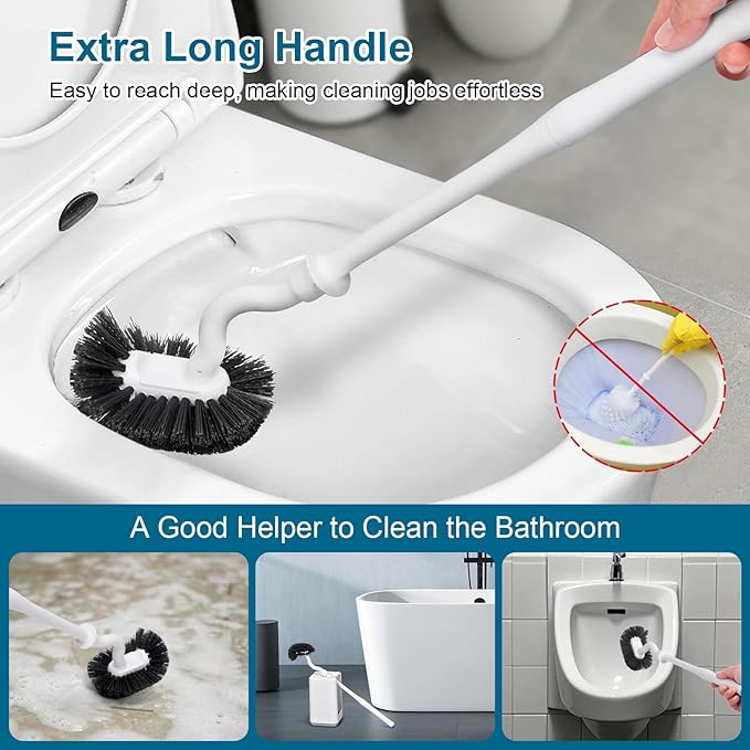 Toilet Bowl Brush and Holder 3 Pack Sturdy Plastic Long Handled Toilet Brushes for Bathroom with Ventilated Base Easy to Assemble for Deep Cleaning (White 3)