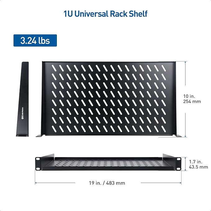 Cable Matters 1U Server Rack Shelf, 10-Inch Depth, 55lbs, Black | For 19-Inch Frame and Cabinet, Rack Mount Shelf