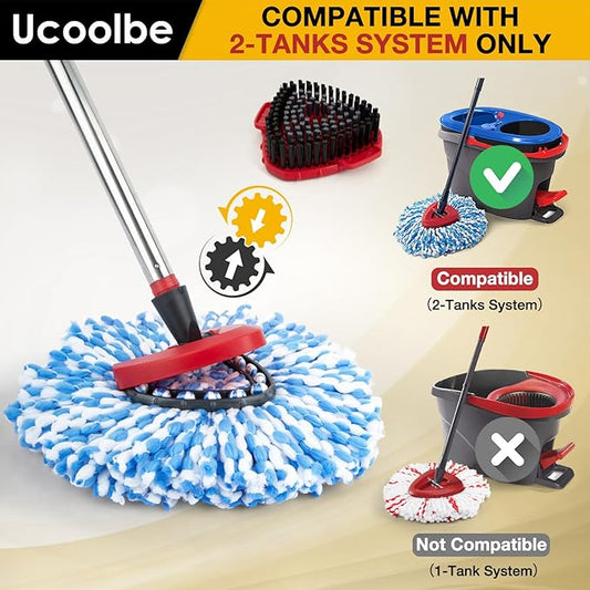 Spin Mop Replacement Head for O Cedar 2 Tank RinseClean, 4 Microfiber mop Refill, 1 Scrub Brush, 1 Mop Stick, 1 Mops Base, Deep Cleaning, 30" to 58" Mop Handle Replacement