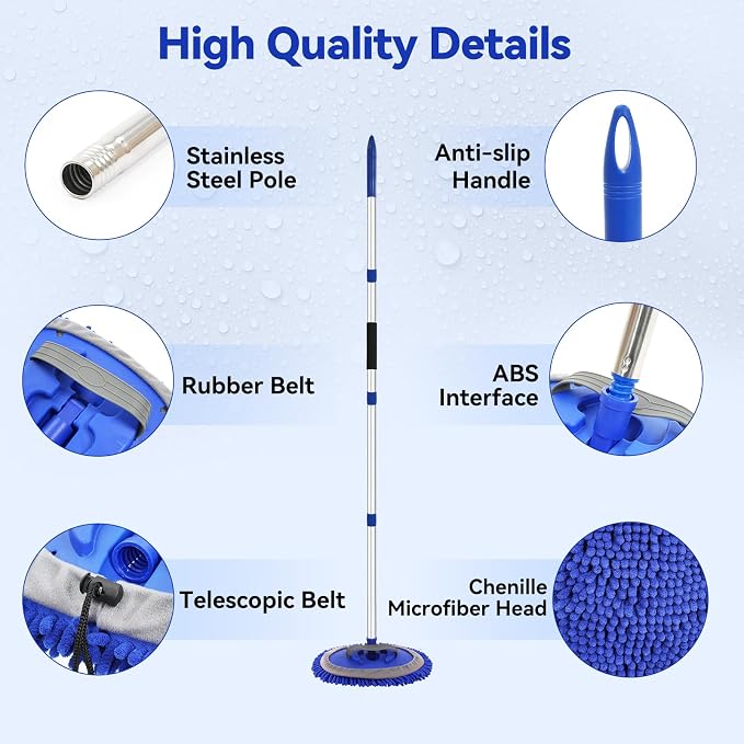 Ordenado 62" Car Wash Brush With Long Handle - 6Pcs Car Wash Kit with Chenille Microfiber Mop Mitt, Windshield Squeegee, Duster, Towel & Tire Brush, Scratch-Free Car Exterior Cleaning Kit for RV Truck