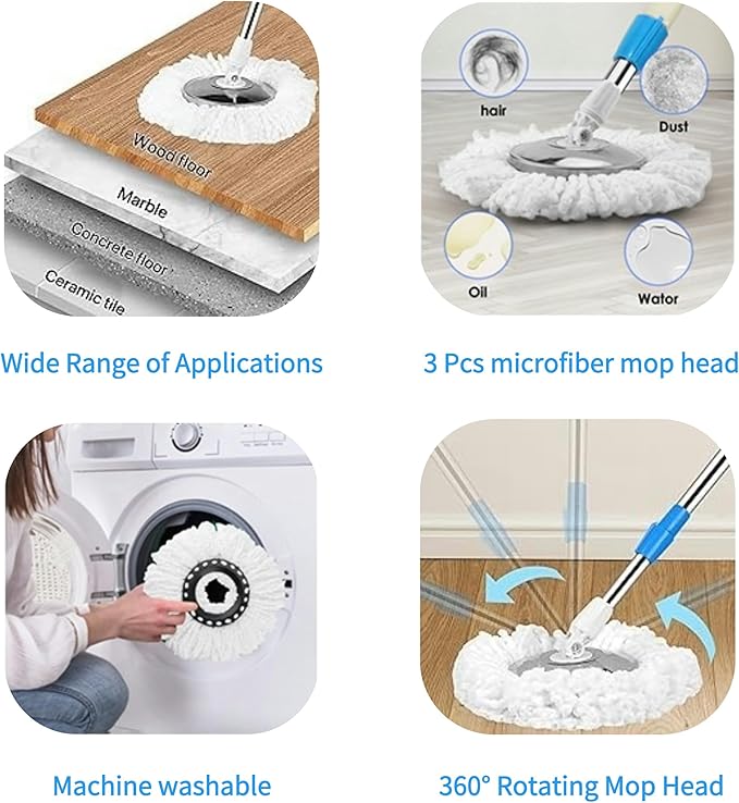 Spin Mop Replacement Handle 360 Degree Spin Mop Pole Handle Replacement Rotating Telescopic Stick for Head Replace Spinning Household Cleaning Accessories for Home