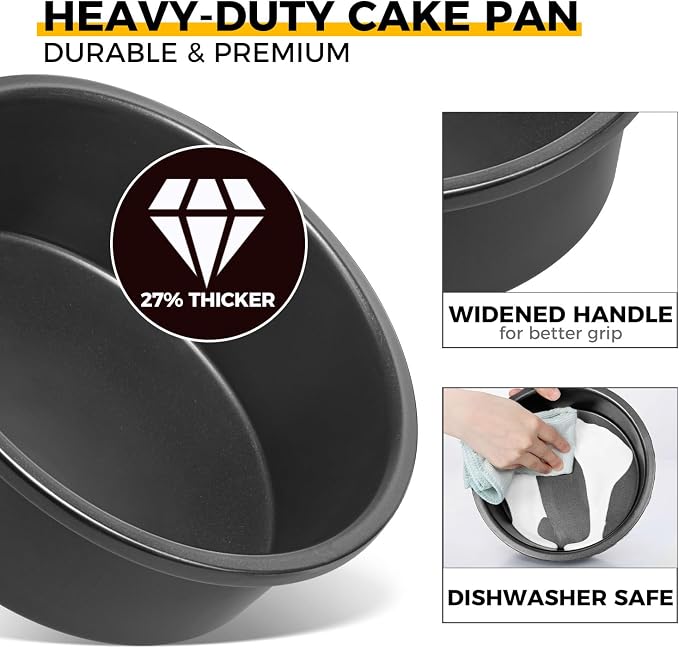 HONGBAKE 6 Inch Round Cake Pan Set for Baking with Healthy Parchment Paper, Nonstick Deeper Circle Cake Pans with Wider Grips, 3 Pieces Premium Layer Cake Tin, Cheesecake Mold, Huty Duty - Grey