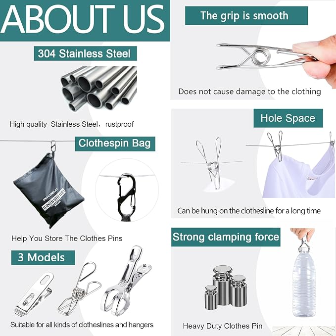 Clothes Pins Metal Stainless Steel Clothespins Laundry Pin Bag Photo Clips | pin stainless outdoor steel clothesline chip strong line wooden clothespin plastic bulk outside close cloths hanging bags
